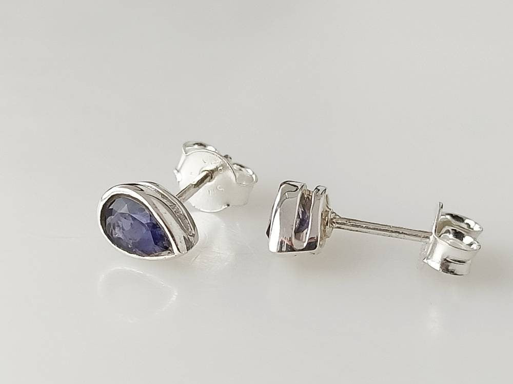 Genuine Iolite Pear Cut Gems Solid 925 Sterling SILVER Tear-drop Stud Earrings, Sagittarius & Taurus Zodiac, September Birthstone, Australia, Zorbajewellers