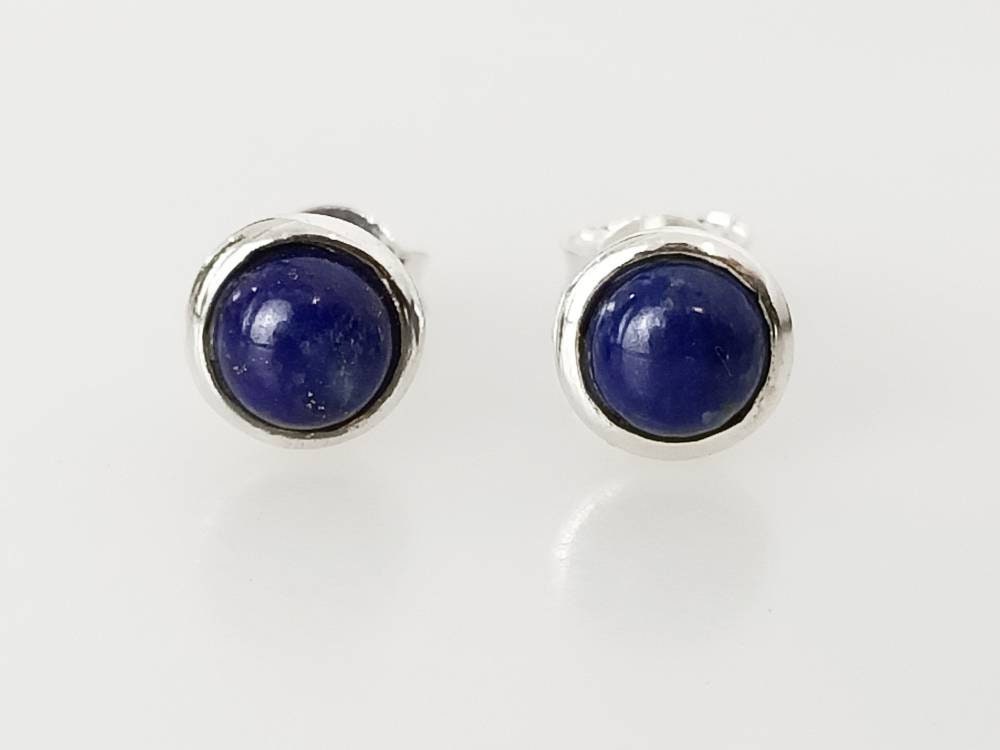 Blue lapis stud earrings, Big blue stud earrings, Simple everyday lapis lazuli stud earrings, blue sterling silver stud earrings, Australia, Zorbajewellers