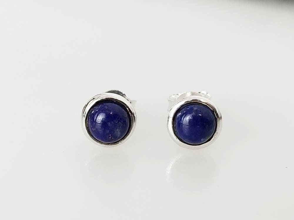 Blue lapis stud earrings, Big blue stud earrings, Simple everyday lapis lazuli stud earrings, blue sterling silver stud earrings, Australia, Zorbajewellers