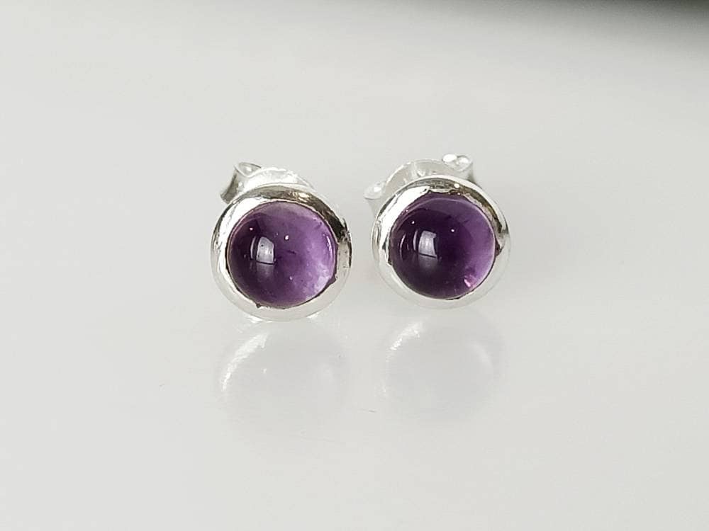 Big round AMETHYST Gems SOLID 925 Sterling Silver Stud Earrings, Simple purple stud earrings, Aquarius Zodiac February Birthstone, Australia, Zorbajewellers