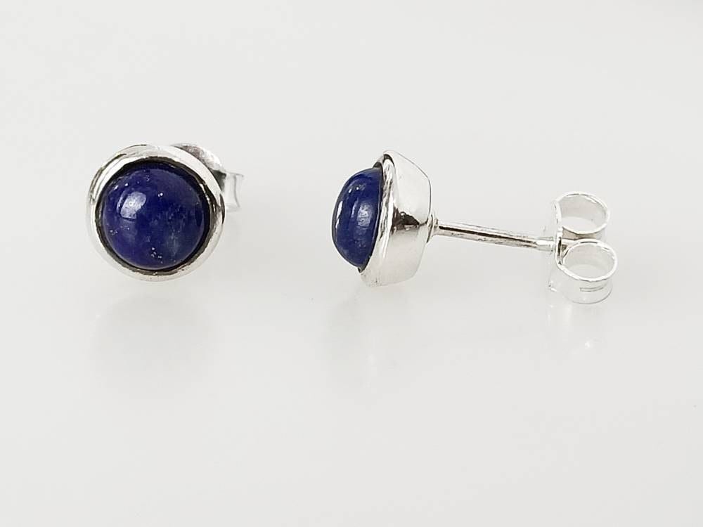 Blue lapis stud earrings, Big blue stud earrings, Simple everyday lapis lazuli stud earrings, blue sterling silver stud earrings, Australia, Zorbajewellers