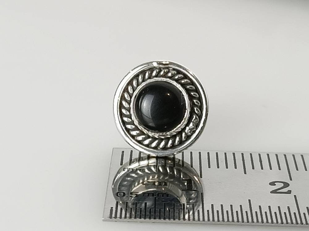 Genuine Black ONYX Gemstones Solid 925 Oxidized SILVER Round Unisex Stud Earrings, Black Stud,  Leo Zodiac December Birthstone, Australia, Zorbajewellers