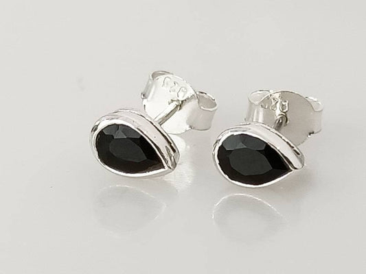 Simple Minimalist Pear/Tear-drop/Leaf Black ONYX GEMS 925 SILVER Stud Earrings, Black Studs, Leo Zodiac December Birthstone,  Australia, Zorbajewellers
