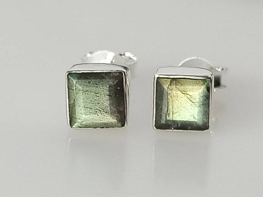 Genuine LABRADORITE Gems Solid 925 SILVER Square Unisex Stud Earrings, BIG Square Labradorite Cut stone Solid 925 Silver Earrings, Australia, Zorbajewellers