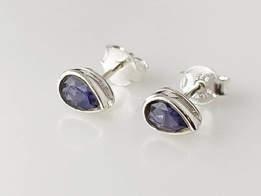 Genuine Iolite Pear Cut Gems Solid 925 Sterling SILVER Tear-drop Stud Earrings, Sagittarius & Taurus Zodiac, September Birthstone, Australia, Zorbajewellers