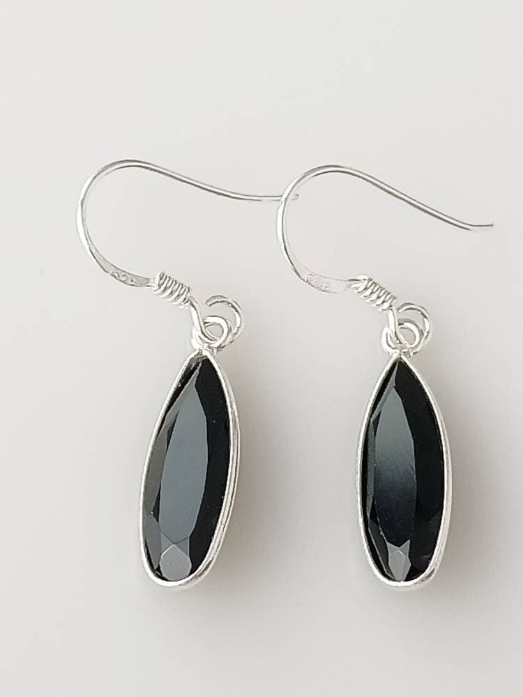Genuine Black Onyx Gems 925 Sterling Silver Long Drop Earrings, Black Onyx 925 Silver Earrings, Leo Zodiac December Birthstone, Australia, Zorbajewellers