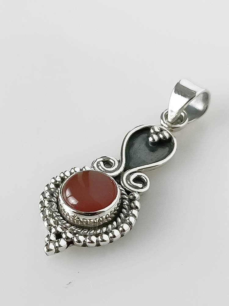 Genuine CARNELIAN Gem SOLID 925 Oxidized SILVER Bohemian Pendant, Rustic Silver Carnelian Pendant, Virgo Zodiac August Birthstone, Australia, Zorbajewellers