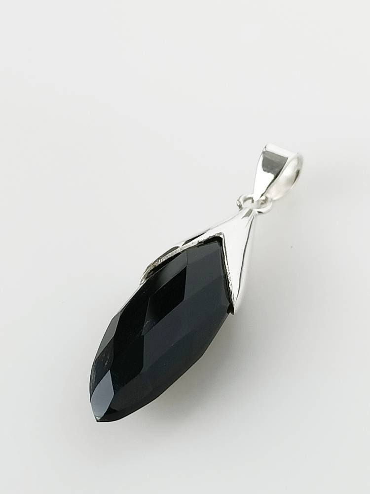 Beautifully Cut LONG Black Onyx Gemstone 925 Silver Pendant, Marquise Shaped Onyx Pendant, Leo Zodiac December Birthstone Gift, Australia, Zorbajewellers