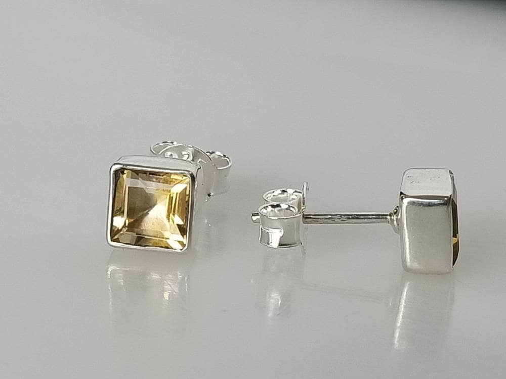 Genuine Citrine Gems Solid 925 Sterling SILVER Square Stud Earrings, Yellow gems 925 silver earrings, November birthstone, gift, Australia, Zorbajewellers