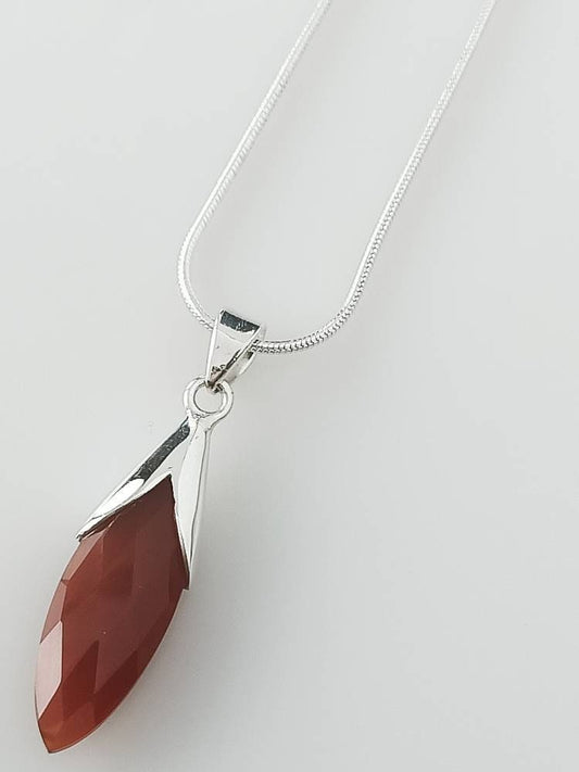 Beautifully Cut CARNELIAN Gem SOLID 925 Sterling SILVER Pendant, Marquise Orange Carnelian Pendant, Virgo Zodiac August Stone, Australia, Zorbajewellers
