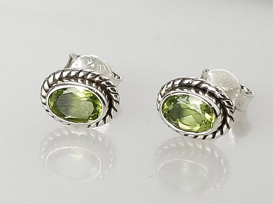 Genuine PERIDOT Gemstones Solid 925 OXIDIZED SILVER Bohemian Oval Stud Earrings, Olive Green Cushion Cut Peridot Stud Earrings, Australia, Zorbajewellers