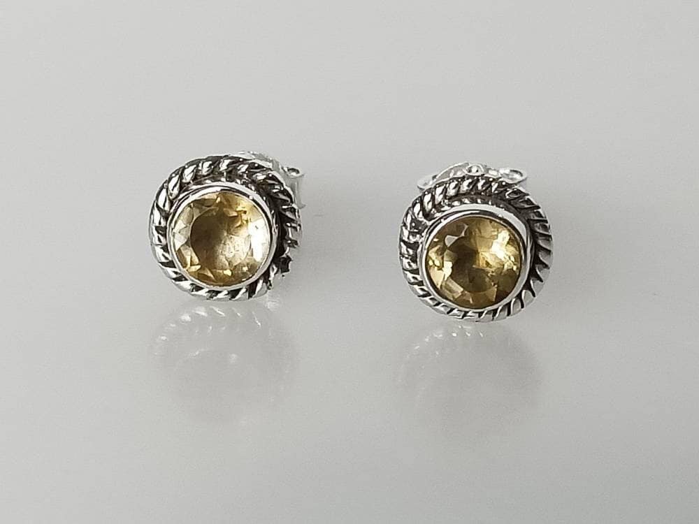 Genuine Citrine Gems Solid 925 Oxidized Sterling SILVER Round Stud Earrings, Yellow gems 925 silver earrings, November birthstone, Australia, Zorbajewellers