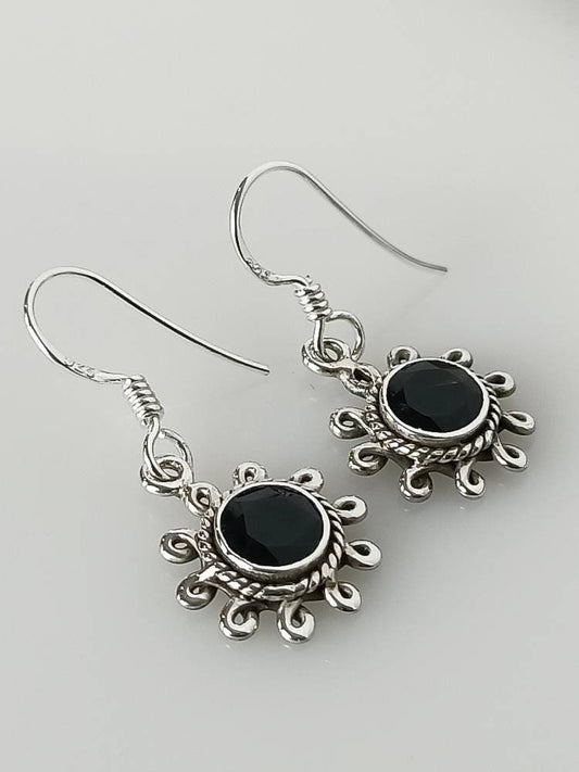 Genuine Black Onyx Gems  925 Oxidized Silver Spring Flower Earrings, Black Onyx Silver Earrings,  Leo Zodiac December Birthstone, Australia, Zorbajewellers