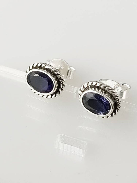 Genuine Iolite Oval Gemstones 925 Oxidized Sterling SILVER Stud Earrings, Libra, Sagittarius Taurus Zodiac, September Birthstone, Australia, Zorbajewellers