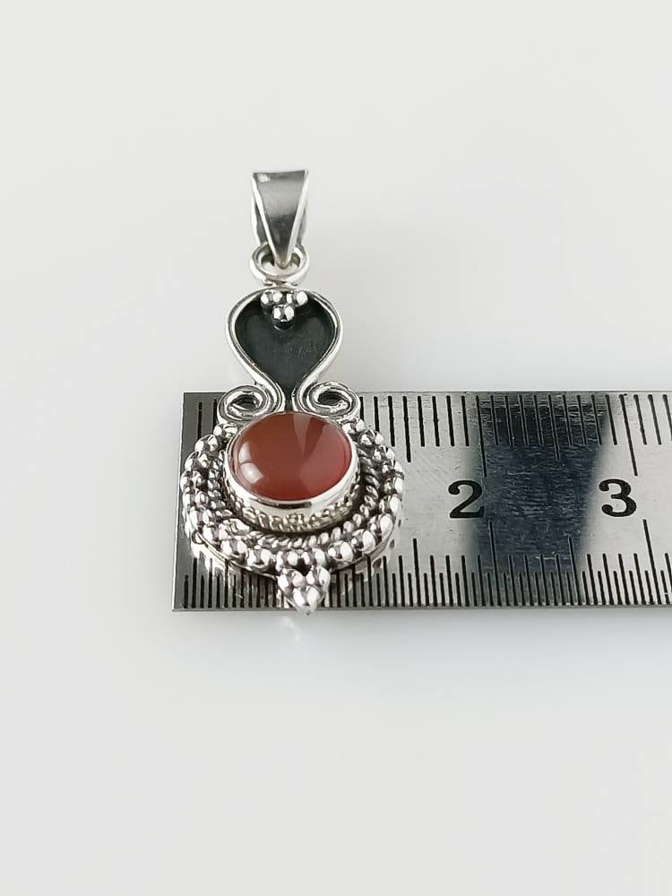 Genuine CARNELIAN Gem SOLID 925 Oxidized SILVER Bohemian Pendant, Rustic Silver Carnelian Pendant, Virgo Zodiac August Birthstone, Australia, Zorbajewellers