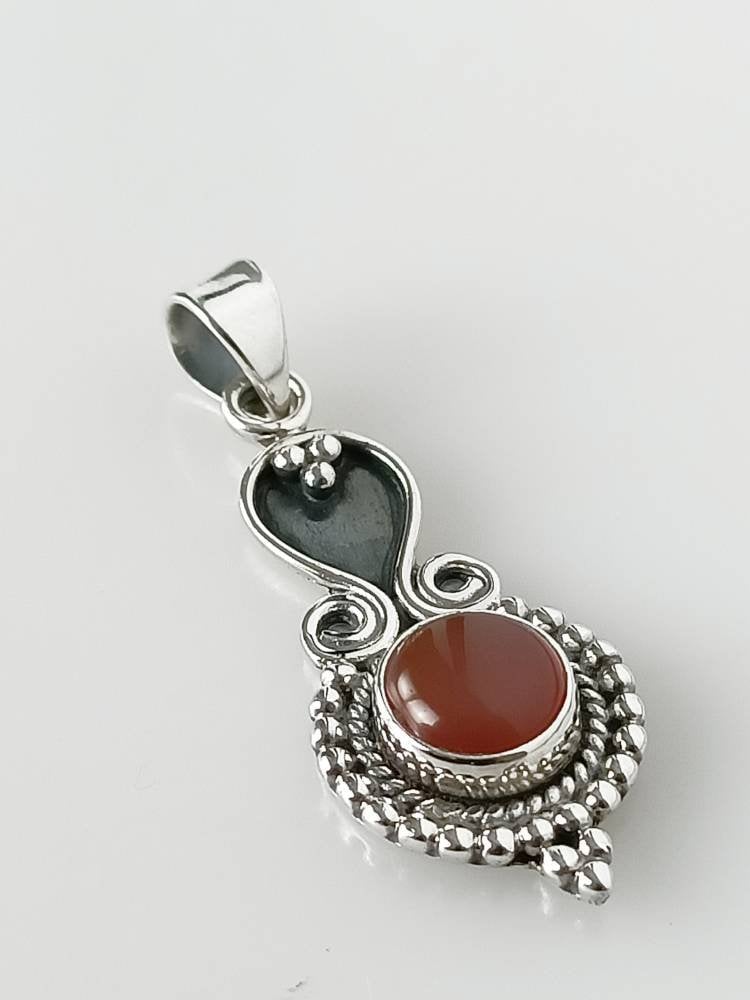 Genuine CARNELIAN Gem SOLID 925 Oxidized SILVER Bohemian Pendant, Rustic Silver Carnelian Pendant, Virgo Zodiac August Birthstone, Australia, Zorbajewellers