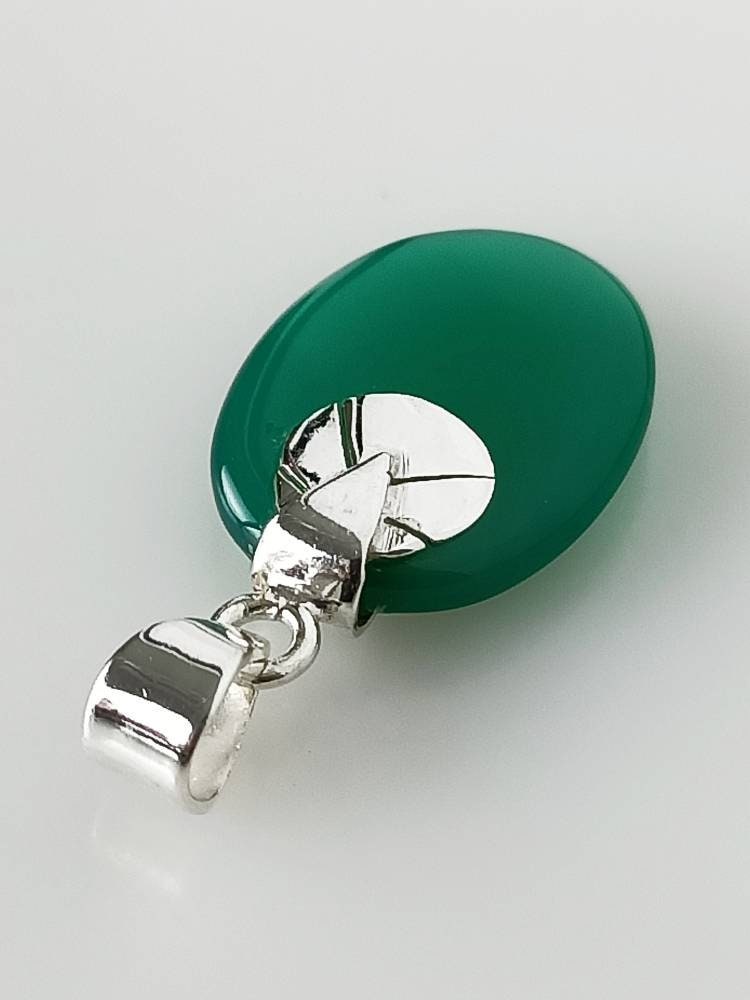 Simple Green ONYX Gemstone SOLID 925 Sterling SILVER Pendant, Green Oval Pendant, Leo Zodiac, May Birthstone Gift, Australia, Zorbajewellers