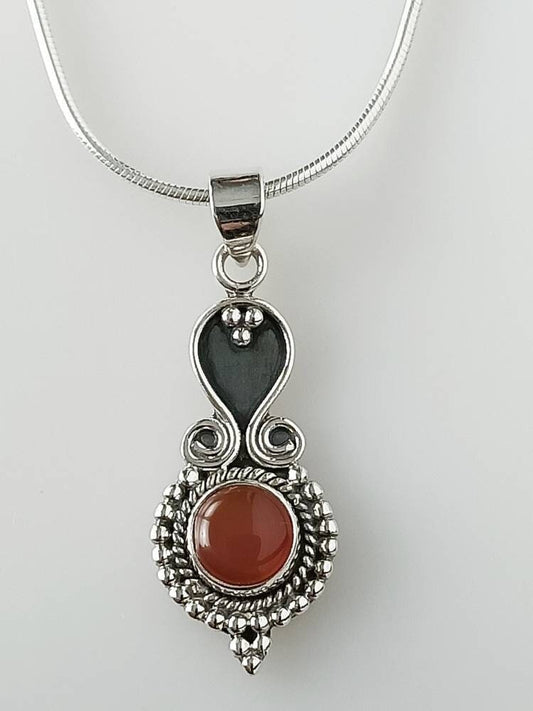 Genuine CARNELIAN Gem SOLID 925 Oxidized SILVER Bohemian Pendant, Rustic Silver Carnelian Pendant, Virgo Zodiac August Birthstone, Australia, Zorbajewellers