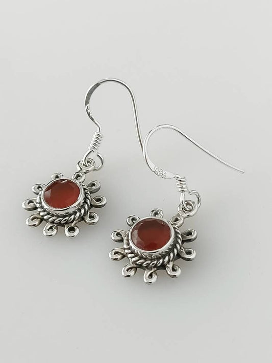 Genuine CARNELIAN Gems 925 Oxidized SILVER Boho Earrings, Oxidized Carnelian Flower Earrings, August Birthstone Virgo Zodiac Gift, Australia, Zorbajewellers