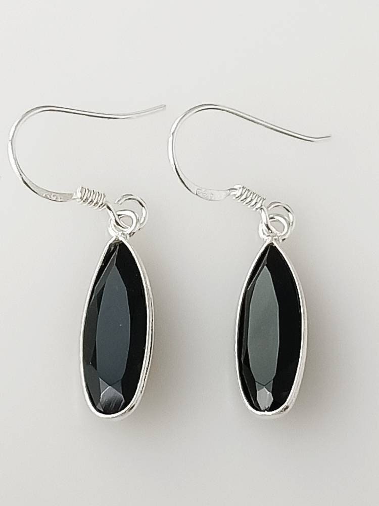 Genuine Black Onyx Gems 925 Sterling Silver Long Drop Earrings, Black Onyx 925 Silver Earrings, Leo Zodiac December Birthstone, Australia, Zorbajewellers