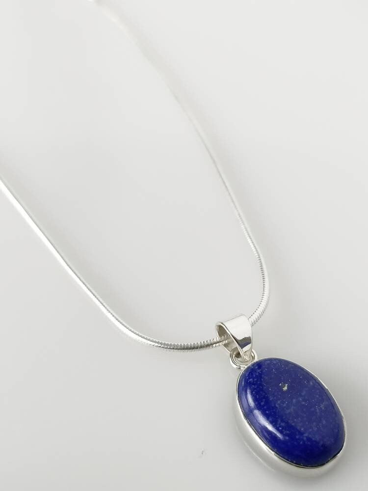 Genuine LAPIS LAZULI Solid 925 SILVER Simple Oval Pendant, Blue Gemstone Silver Pendant, Taurus, Libra, Sagittarius Zodiac gift, Australia, Zorbajewellers