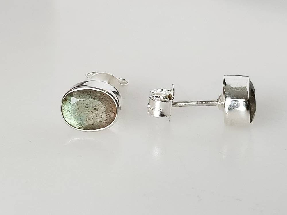 Genuine LABRADORITE Gems Solid 925 SILVER frame Stud Earrings, MEDIUM Oval Shaped Labradorite Cut stone Solid 925 Silver Earrings, Australia, Zorbajewellers