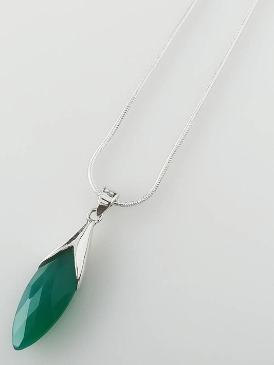 Beautifully Cut Green ONYX Gemstone SOLID 925 Sterling SILVER Pendant, Green Marquise Pendant, Leo Zodiac, May Birthstone Gift, Australia, Zorbajewellers