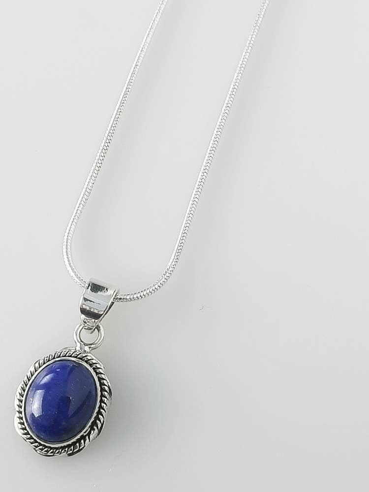 Natural LAPIS LAZULI Solid 925 Oxidized SILVER Bohemian Oval Pendant, Blue Gemstone Silver Pendant, Taurus, Sagittarius Zodiac, Australia, Zorbajewellers