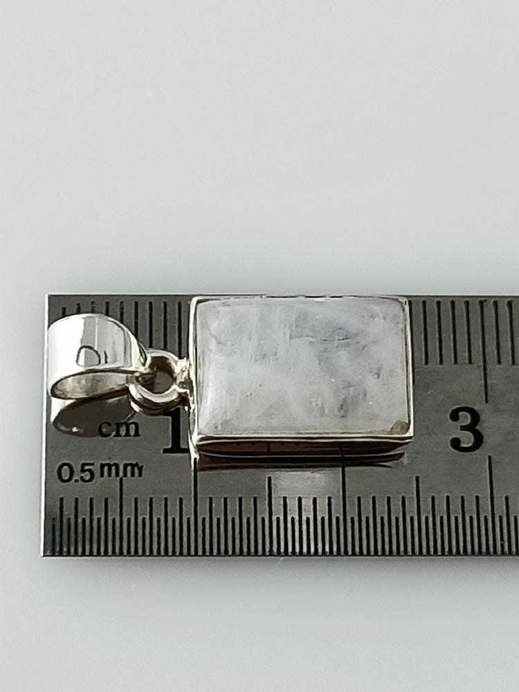 Medium moonstone (white) gemstone rectangle cut Solid Sterling Silver Minimalist necklace pendant, Cancer Zodiac July Birthstone, Australia, Zorbajewellers