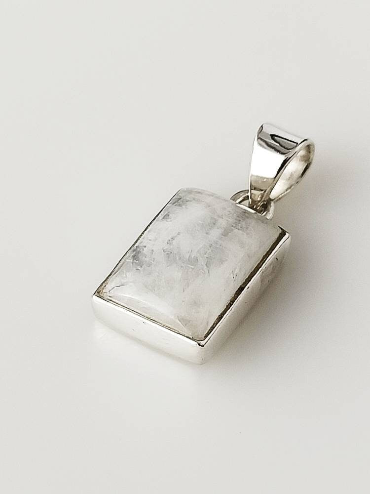 Medium moonstone (white) gemstone rectangle cut Solid Sterling Silver Minimalist necklace pendant, Cancer Zodiac July Birthstone, Australia, Zorbajewellers