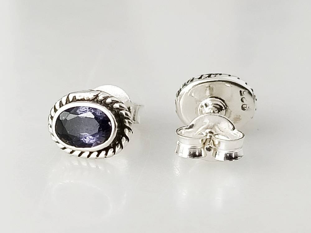 Genuine Iolite Oval Gemstones 925 Oxidized Sterling SILVER Stud Earrings, Libra, Sagittarius Taurus Zodiac, September Birthstone, Australia, Zorbajewellers