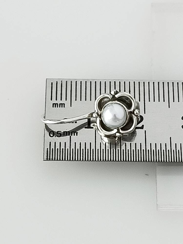 Genuine White Pearls Solid 925 Oxidized Silver Latch-back Flower Earrings, White Pearl Oxidized Silver Flower Latch-back Earrings, Australia, Zorbajewellers