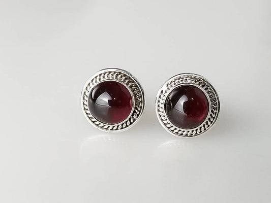 Genuine Red GARNET GEMSTONES  925 Oxidized SILVER Round Stud Earrings, Bohemian Garnet Studs, Capricorn Zodiac January Birthstone, Australia, Zorbajewellers
