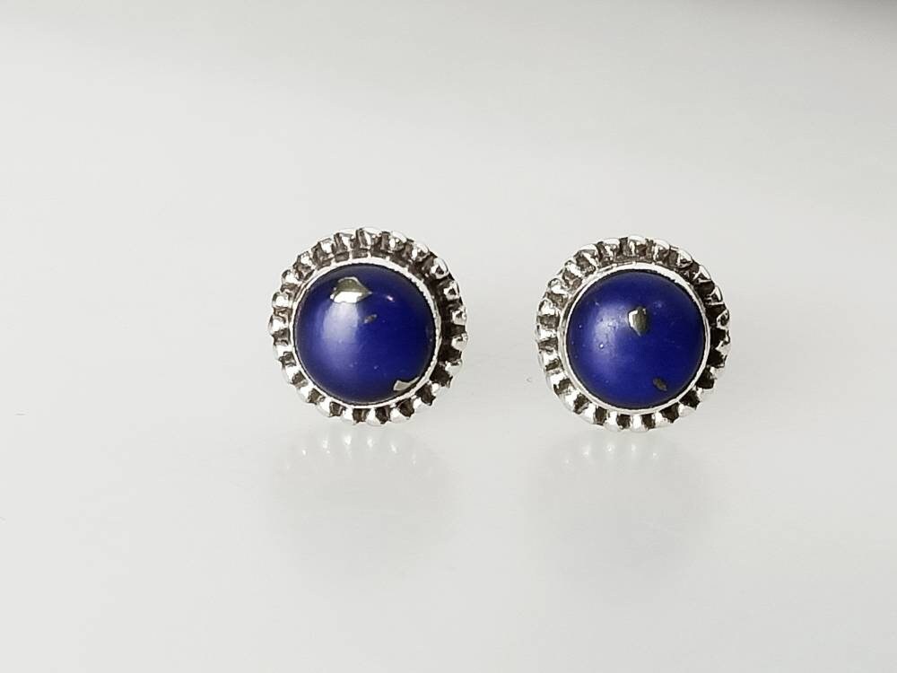 Genuine Blue Lapis Lazuli Gemstones 925 Oxidized Sterling Silver Beads Stud Earrings, blue stud earrings, sterling silver studs, Australia, Zorbajewellers