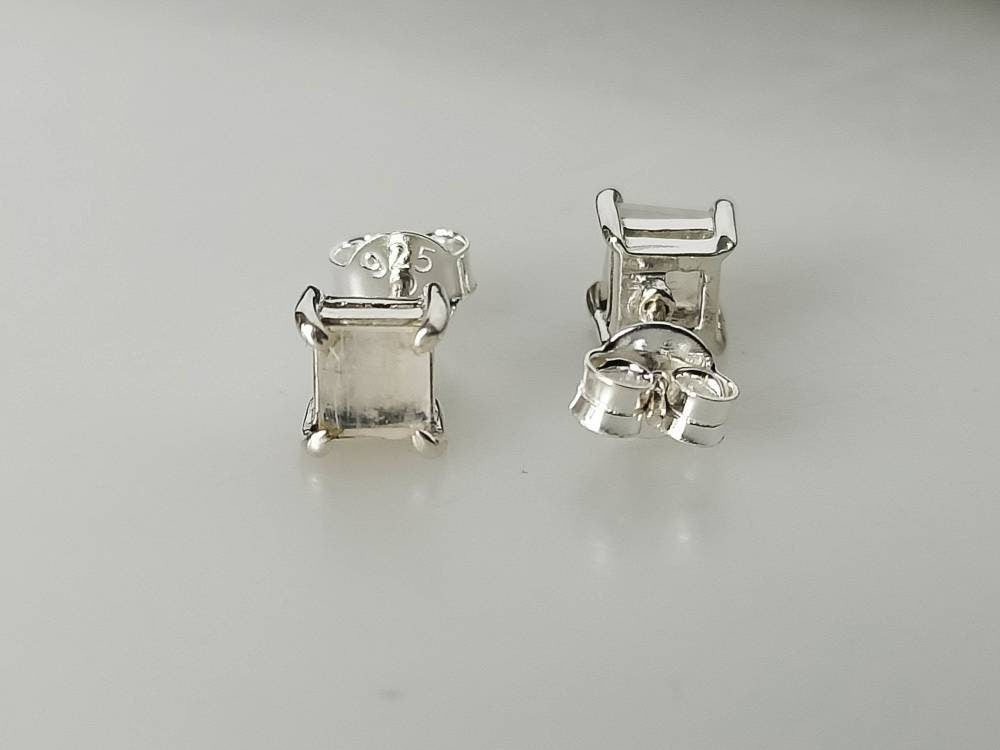 Genuine MOONSTONE Square Gems 925 SILVER Prong Stud Earrings, Minimalist Square White Studs, June Birthstone & Cancer Zodiac Gift, Australia, Zorbajewellers