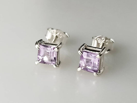 Square AMETHYST Gems SOLID 925 Sterling Silver Prong Set Stud Earrings, Purple stud earrings, Aquarius Zodiac February Birthstone, Australia, Zorbajewellers
