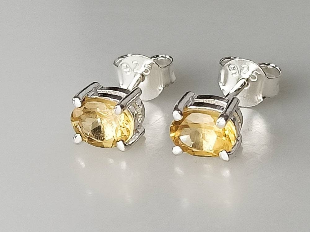 Genuine CITRINE gems SILVER studs, Yellow Citrine gems Solid 925 Sterling Silver Earrings, November Birthstone Cancer Zodiac gift, Australia, Zorbajewellers