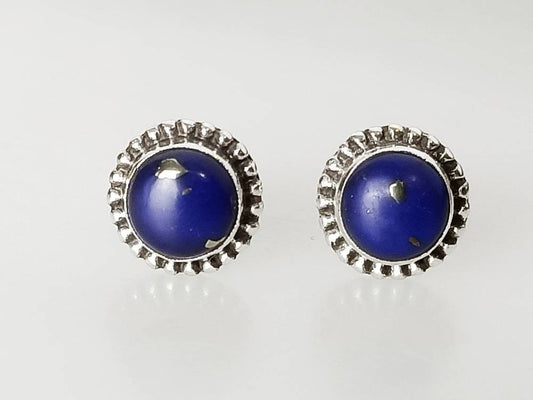 Genuine Blue Lapis Lazuli Gemstones 925 Oxidized Sterling Silver Beads Stud Earrings, blue stud earrings, sterling silver studs, Australia, Zorbajewellers