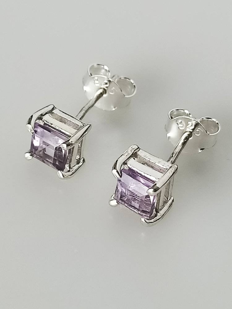 Square AMETHYST Gems SOLID 925 Sterling Silver Prong Set Stud Earrings, Purple stud earrings, Aquarius Zodiac February Birthstone, Australia, Zorbajewellers
