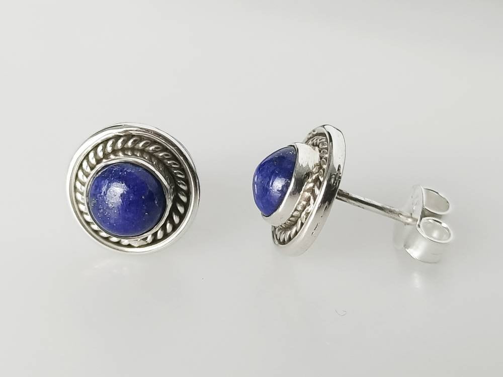 Lapis Lazuli Studs, Blue Sterling Silver Stud Earrings, Bohemian Earrings, Taurus, Libra, Sagittarius, Capricorn, December Gift Australia, Zorbajewellers