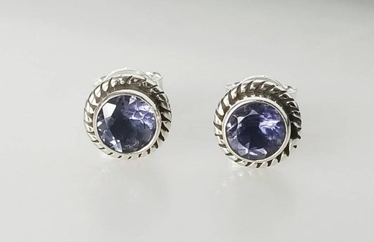 Genuine Iolite Round Gemstones 925 Oxidized Sterling SILVER Stud Earrings, Libra, Sagittarius Taurus Zodiac, September Birthstone, Australia, Zorbajewellers