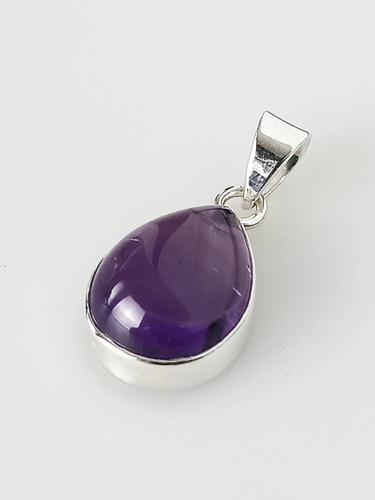 Minimalist teardrop/pear/leaf Amethyst gem 925 silver (revolving hook) pendant, Aquarius Zodiac February Birthstone Pendant gift, Australia, Zorbajewellers