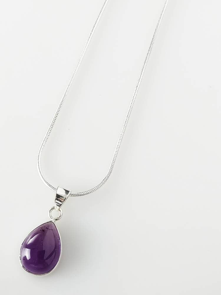 Minimalist teardrop/pear/leaf Amethyst gem 925 silver (revolving hook) pendant, Aquarius Zodiac February Birthstone Pendant gift, Australia, Zorbajewellers