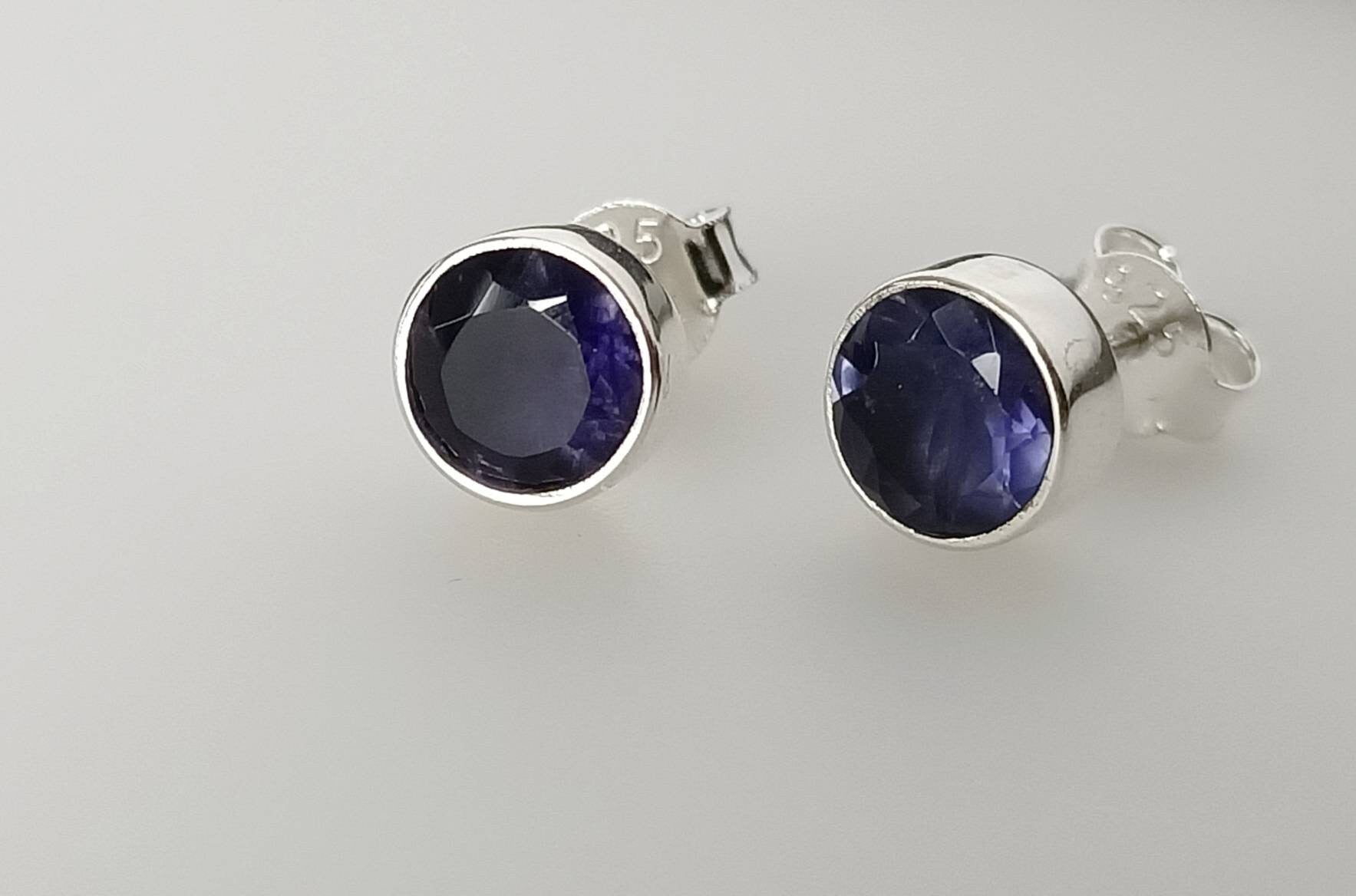 Genuine Iolite Round Cut Gems Solid 925 Sterling SILVER Round Stud Earrings, Sagittarius & Taurus Zodiac, September Birthstone, Australia, Zorbajewellers