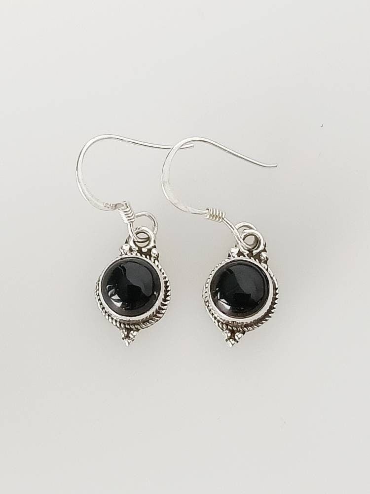 Black Onyx Gems Oxidised Silver Drop Earrings, Onyx Gems Sterling Silver Boho Earrings, Minimalist, Leo Birthstone, color earring Australia, Zorbajewellers