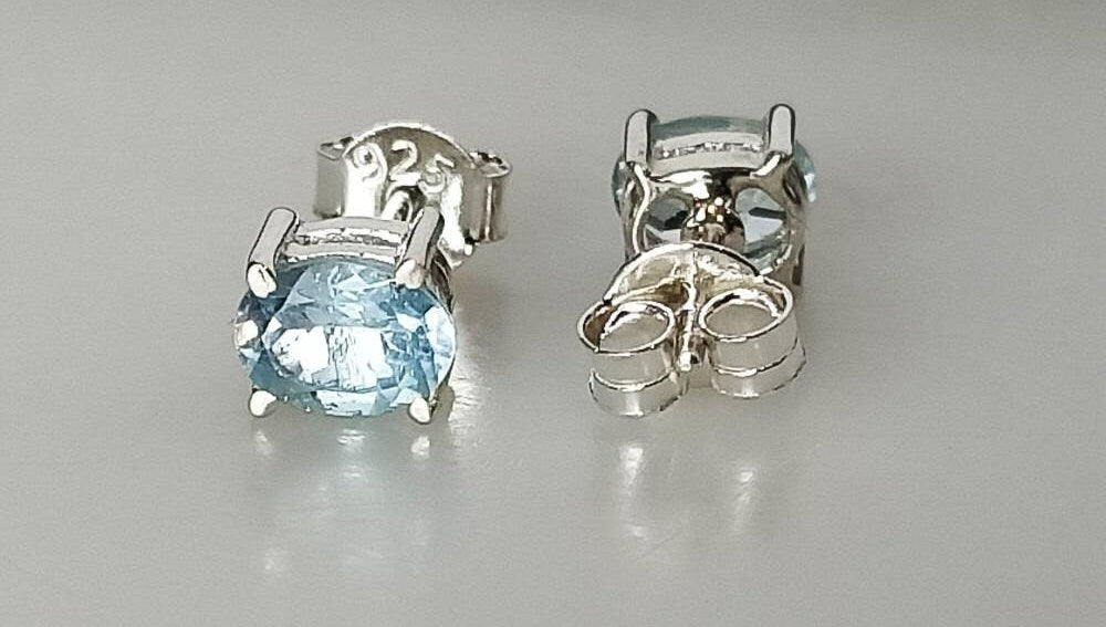 Blue TOPAZ Oval Cut Gemstones Solid 925 Sterling SILVER Stud Earrings, Sagittarius Zodiac December Birthstone, Cut Blue Topaz, Australia, Zorbajewellers