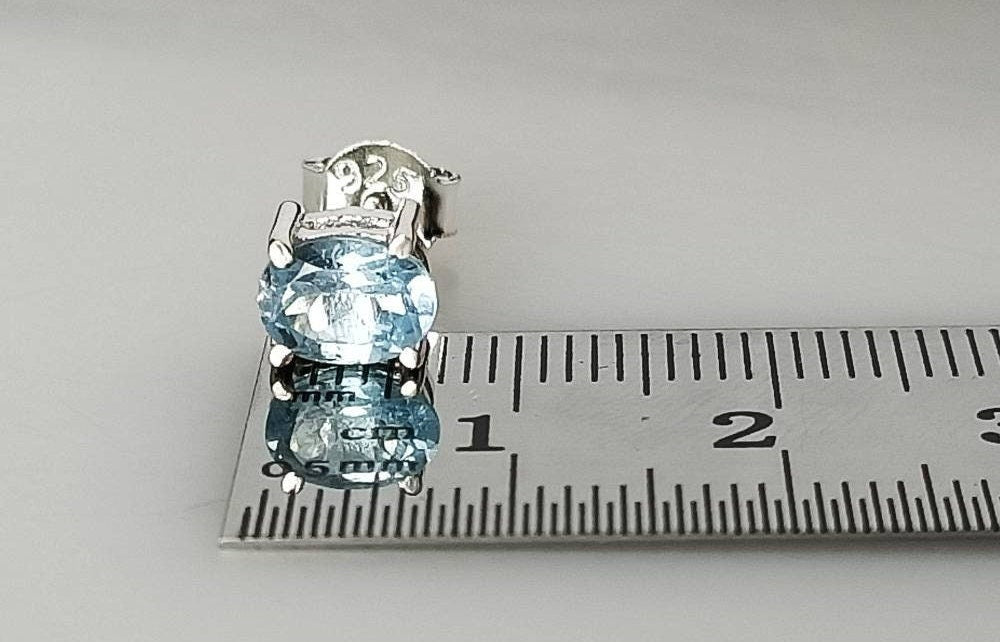 Blue TOPAZ Oval Cut Gemstones Solid 925 Sterling SILVER Stud Earrings, Sagittarius Zodiac December Birthstone, Cut Blue Topaz, Australia, Zorbajewellers