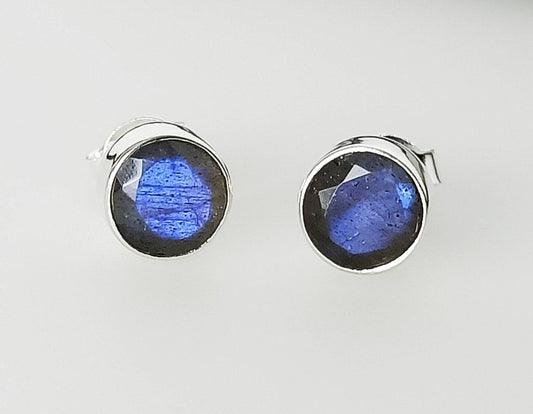 Genuine LABRADORITE Gems Solid 925 SILVER Round Unisex Stud Earrings, BIG Round Labradorite Cut stone Solid 925 Silver Earrings, Australia, Zorbajewellers