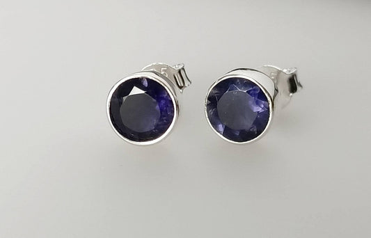 Genuine Iolite Round Cut Gems Solid 925 Sterling SILVER Round Stud Earrings, Sagittarius & Taurus Zodiac, September Birthstone, Australia, Zorbajewellers