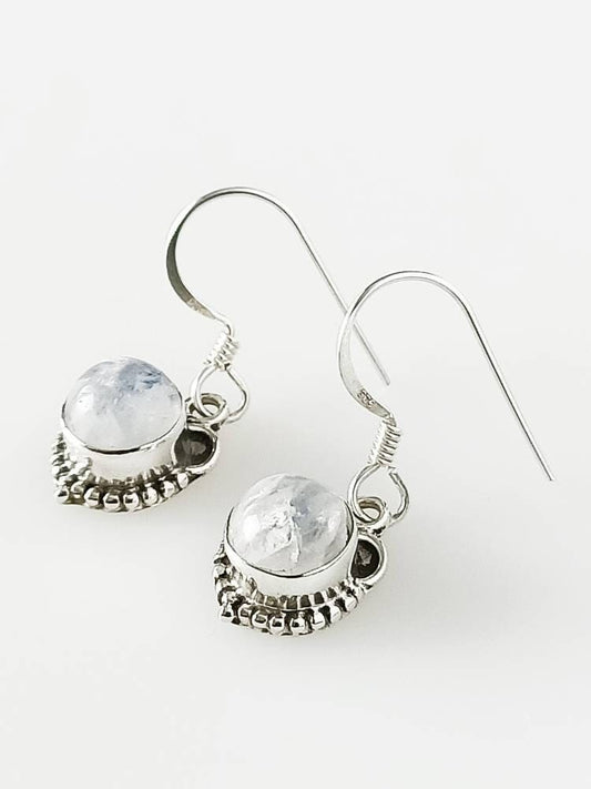 Genuine Round MOONSTONE Gems Oxidized Silver BEADS Earrings, 925 Sterling SILVER earrings, Cancer Zodiac July birthstone gift, Australia, Zorbajewellers